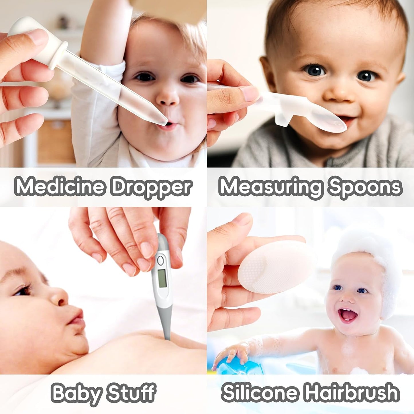 Skiennix Baby Grooming Kit - Infant Safety Care Set with Hair Brush, Nail Clipper & Nasal Aspirator | Grey & White