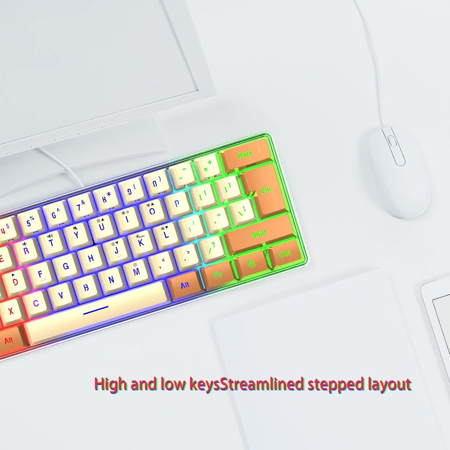 Lovskoo 61 60 Keys Gaming Keyboard Wired Mechanical Keyboard Percent Keyboard Portable Light Up Keyboard for Computer