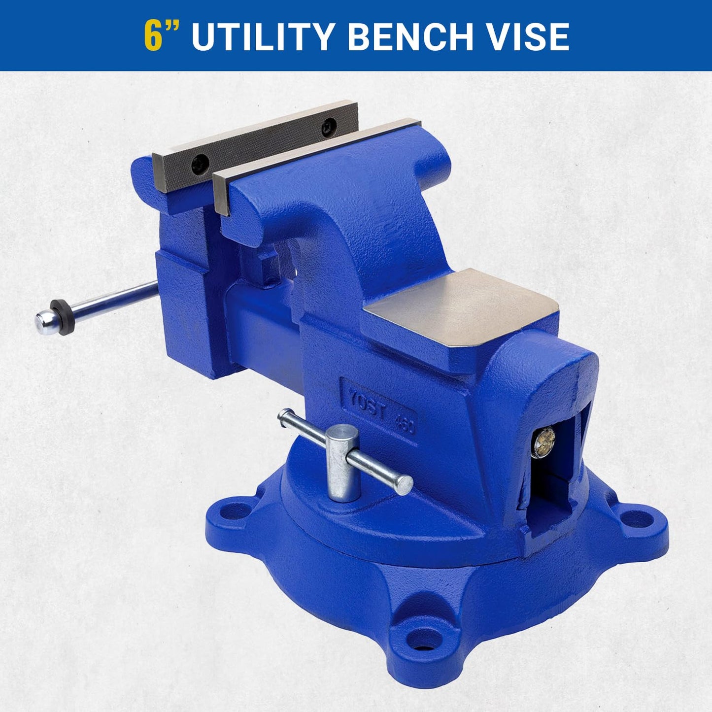 Yost Vises 460 Combination Vise | 6 Inch Jaw Width Heavy-Duty Utility Pipe and Bench Vise |Secure Grip with Swivel Base| Made with Cast Iron and Steel U Channel Bar | Blue