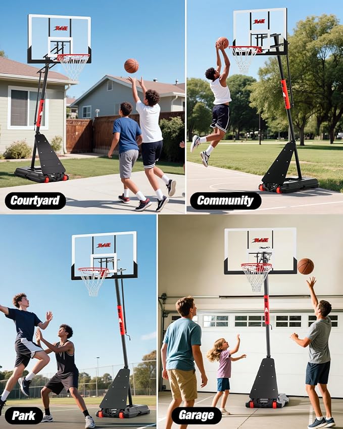Portable Basketball Hoop Height Adjustable 4.0-10ft: Outdoor Basketball Goal System for Kids Youth Teens in Backyard/Driveway/Indoor, 33-45 Inch Shatterproof Backboard and Stable Base