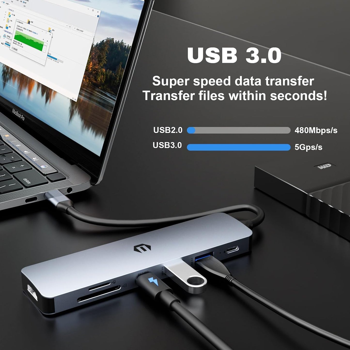 TOTU 100W 2 3.0, 3.0, USB C Hub, USB C Docking Station, Docking Station with Multiport Adapter HDMI, USB C Hub, PD, USB