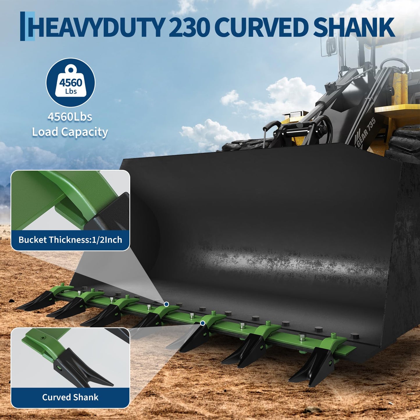 Garvee Heavy Duty 57 in Bucket Tooth Bar Designed for Sub-Compact Tractors, No Drilling Required, Fits 1/2 in or Smaller Bucket Cutting Edges, Durable Green Finish