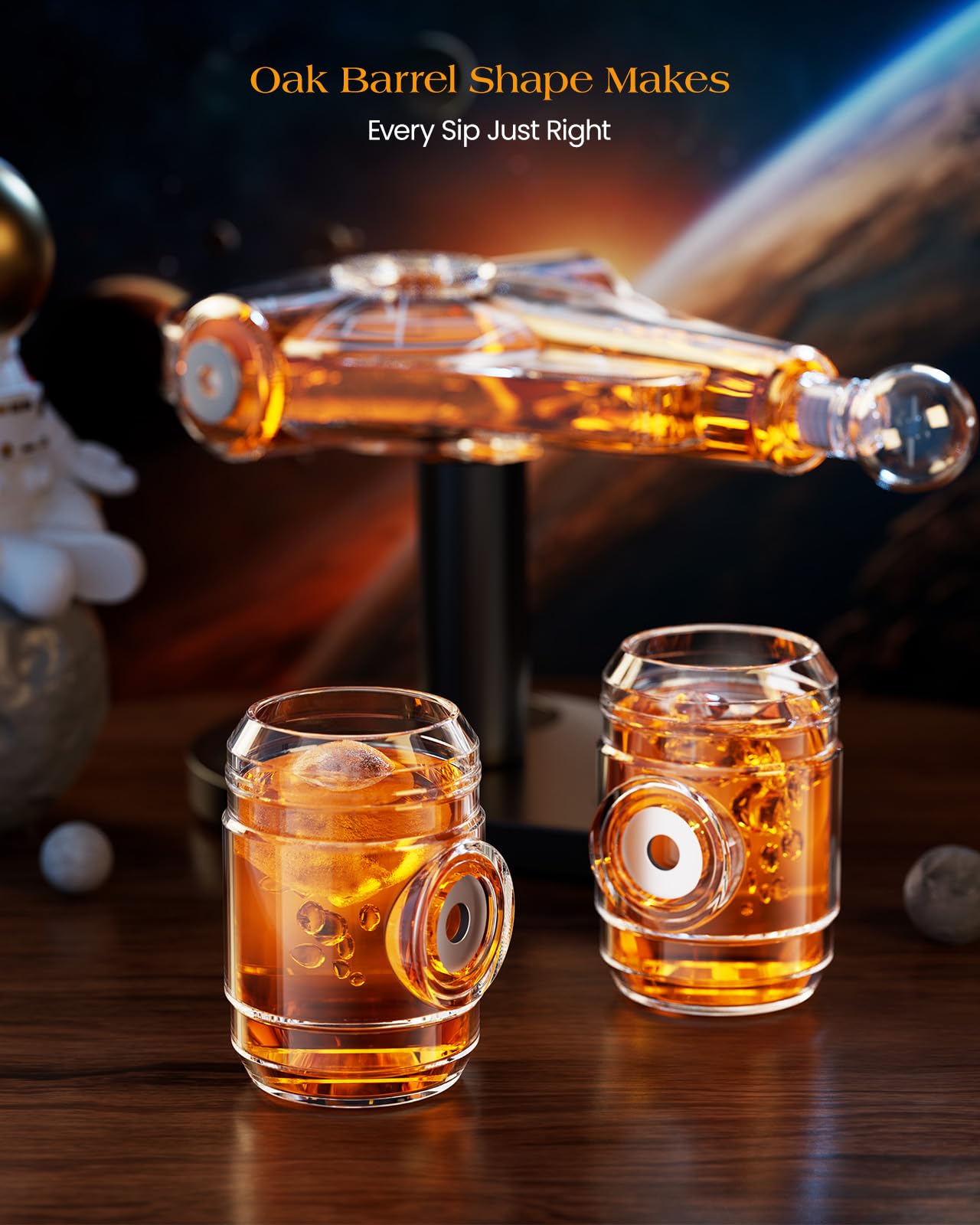 Kollea Galaxy Blue Spaceship Whiskey Decanter Sets for Men, Spacecraft Limited Edition, 2 Funny Shot Glasses, Gift Ideas, Cool Liquor Dispenser for Home Bar, Fathers Day Birthday Gifts for Men Dad Him