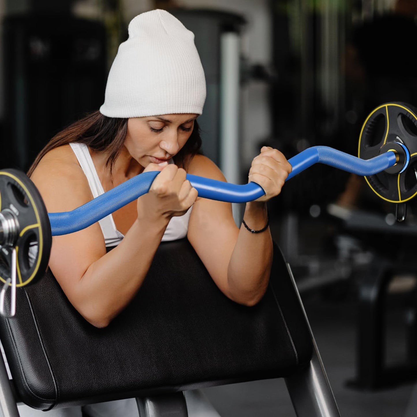 GUQUAN Olympic EZ Curl Barbell Bar, 400LBS Weight Capacity Olympic Curl Bar, 4ft Barbell Weight Bar with Knurled Grip for 2 Inch Weight Plates, Hip Thrusts,Squat,Biceps-Home Gym Weight Bar