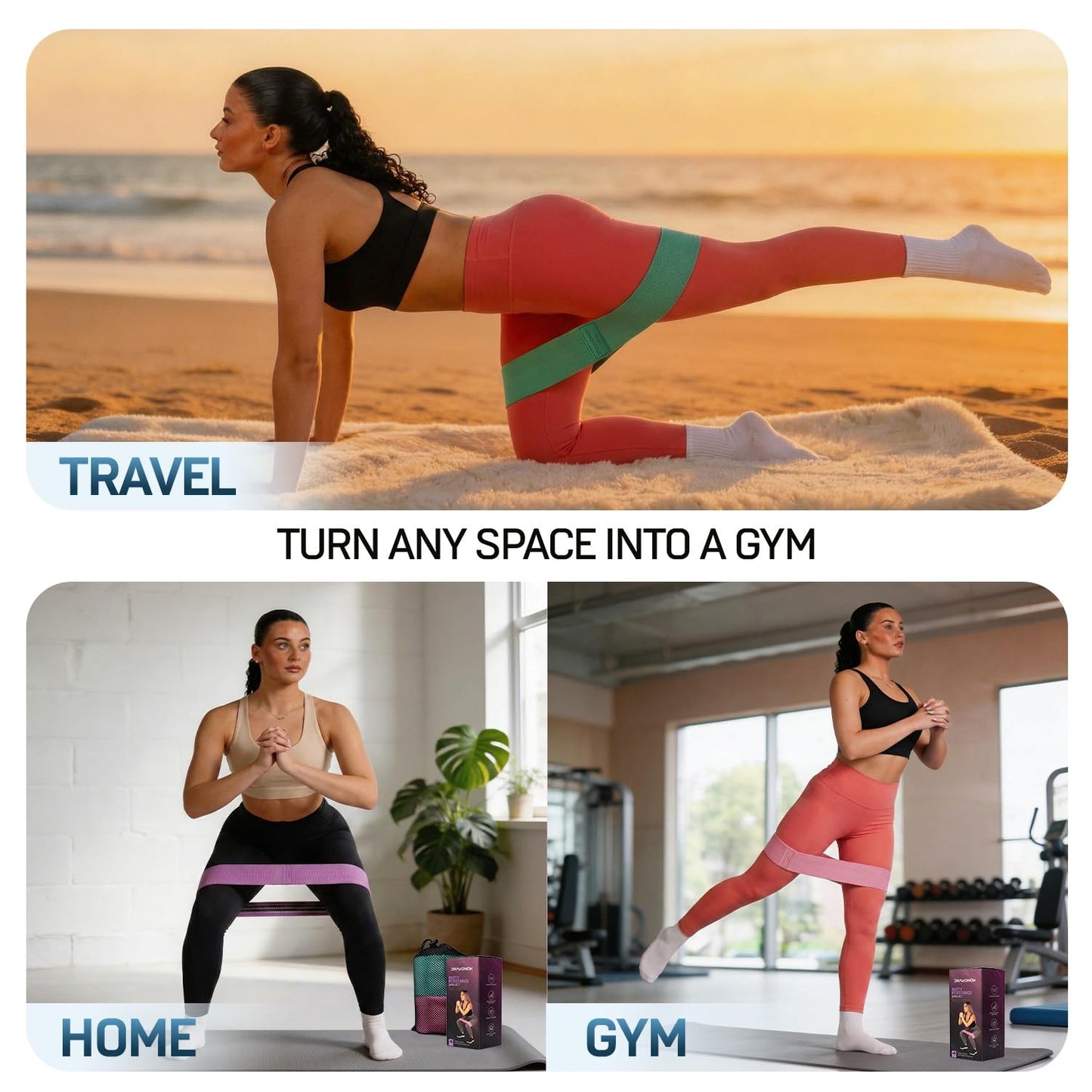 Resistance Bands, Workout Bands, Exercise Bands for Working Out with Workout Bands Guide, 4 Levels Booty Bands, Leg Exercise Bands Resistance, Glute Bands, Non-Slip Fabric Elastic Bands for Men Women