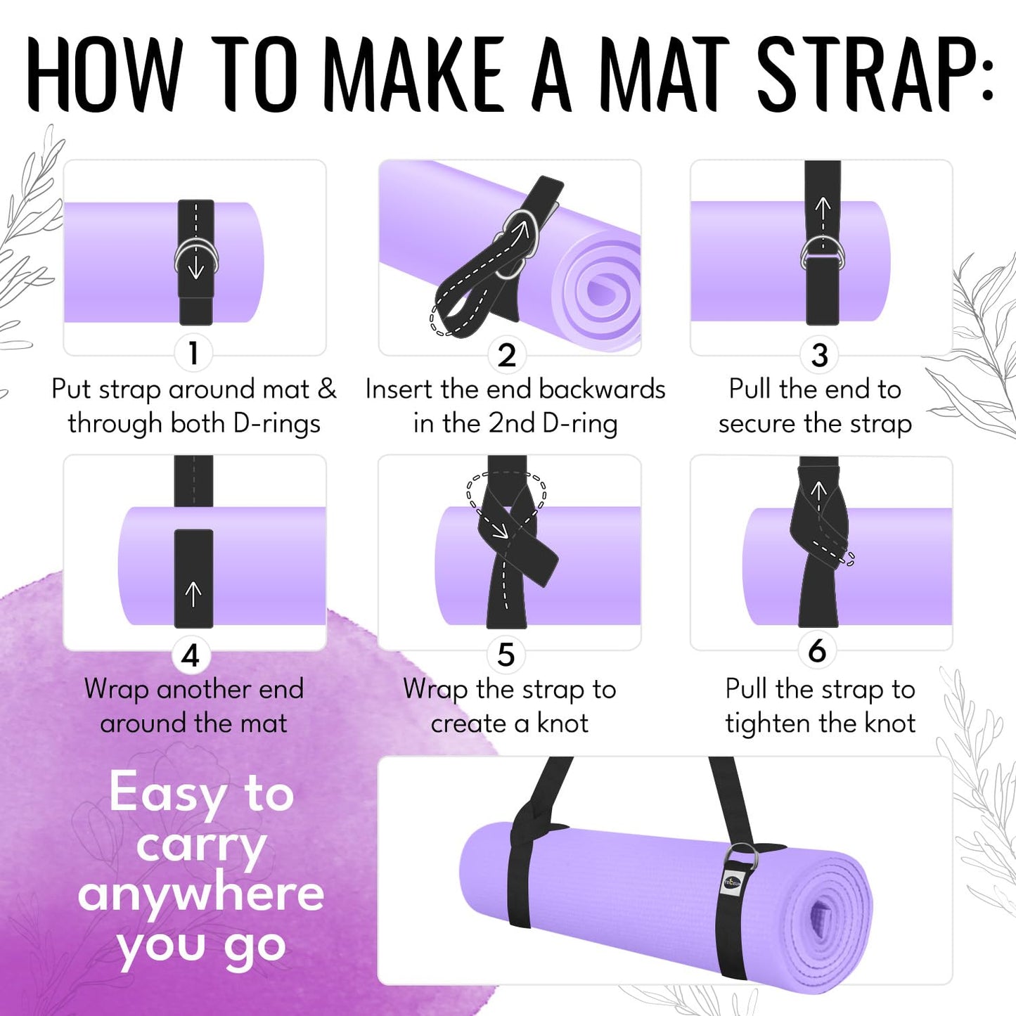 TECEUM Yoga Strap & Mat Strap – 2 in 1 – Cotton – 6 ft 8 ft 10 ft (30+ Colors) – Adjustable Non-Slip Belt for Yoga, Pilates, Stretching, Physical Therapy, Fitness & Home Workout – for Carrying Mats