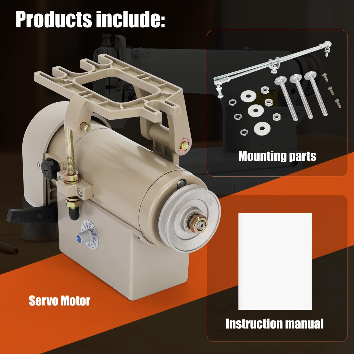 Sewing Machine Servo Motor, 550W Electric Servo Motor, AC110V, 3/4HP, 3450RPM，Industrial Servo Motor with Carbon Brush, Energy Efficient, Quiet Operation, Instructions