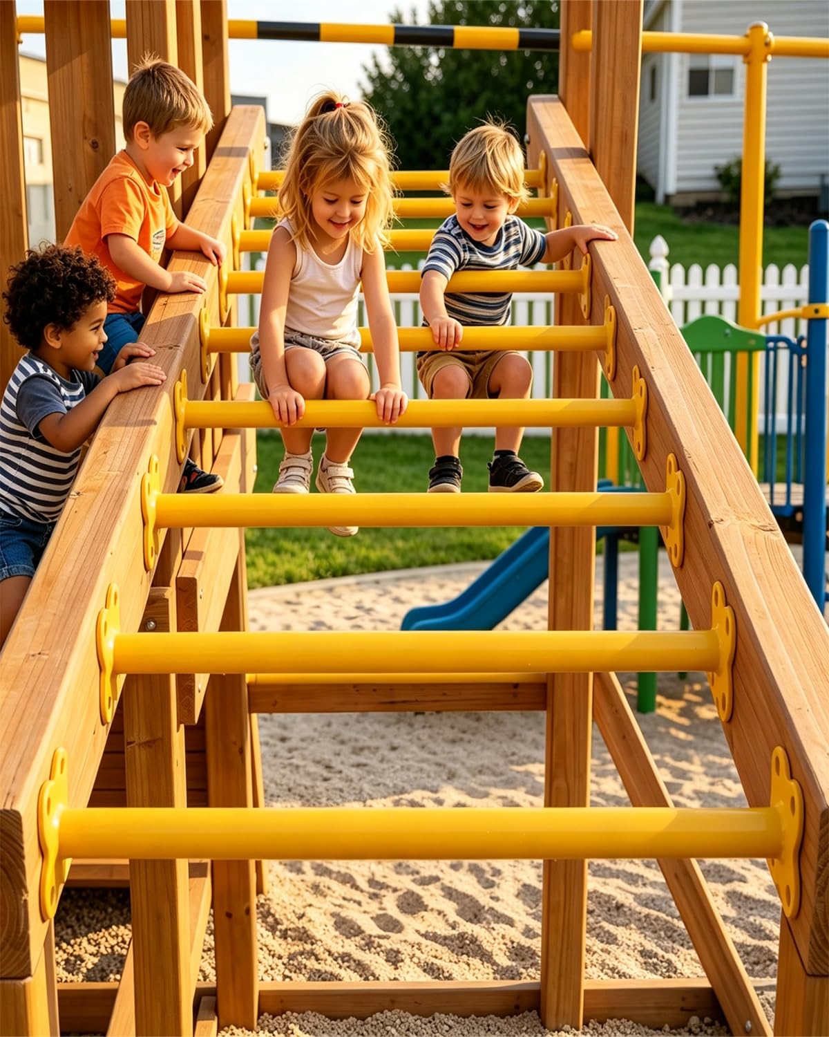 10 Pack Steel Monkey Bars Ladder Rungs 16.5 Inch with Screws Hardware Kit, Monkey Bars for Backyard & Swing Sets for Backyard, Indoor Outdoor Climbing Equipment for Playground Swing Set (Yellow)