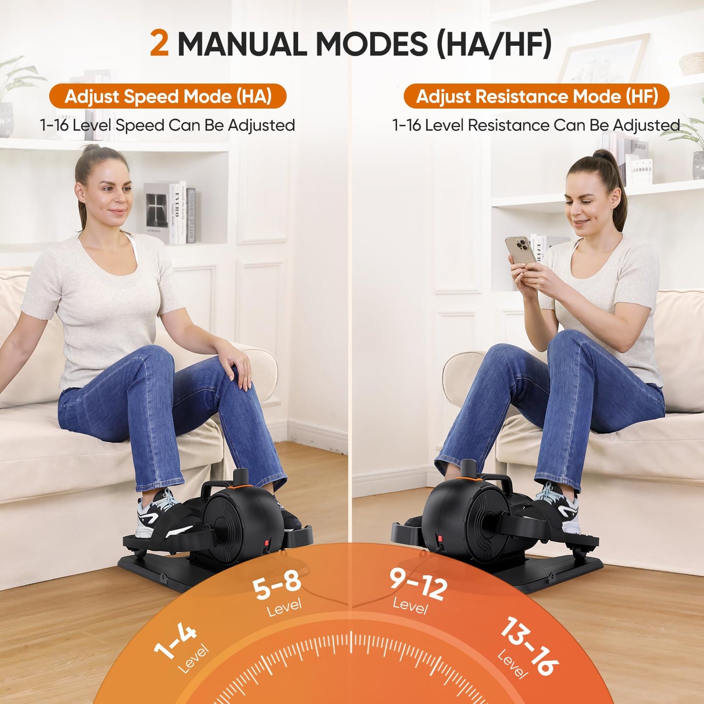 Dripex Under Desk Elliptical Machine, 3-in-1 Electric Seated Pedal Exerciser, Portable Leg Exerciser While Sitting for Seniors with Remote, 16 Adjustable Speed & Resistance, Fully Assembled