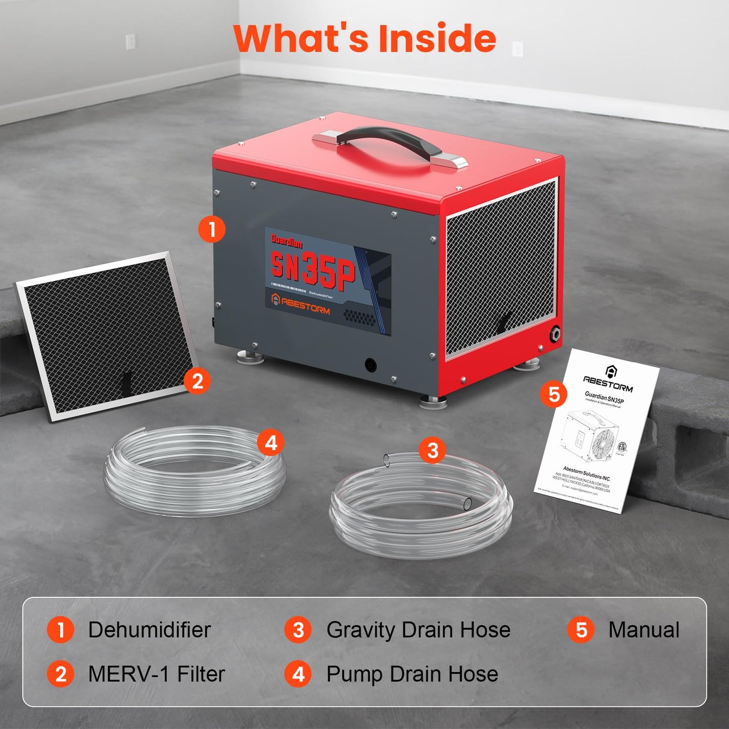 Abestorm 70 Pints Crawl Space Dehumidifiers with Pump, Compact Portable Commercial Dehumidifier Up to 1,000 sq. ft. Auto Defrost, Memory Starting Crawlspace Dehumidifiers