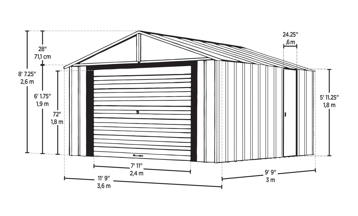 Arrow Shed 12' x 10' Murryhill Garage Galvanized Steel Extra Tall Walls Prefabricated Shed Storage Building, 12' x 10', Flute Gray