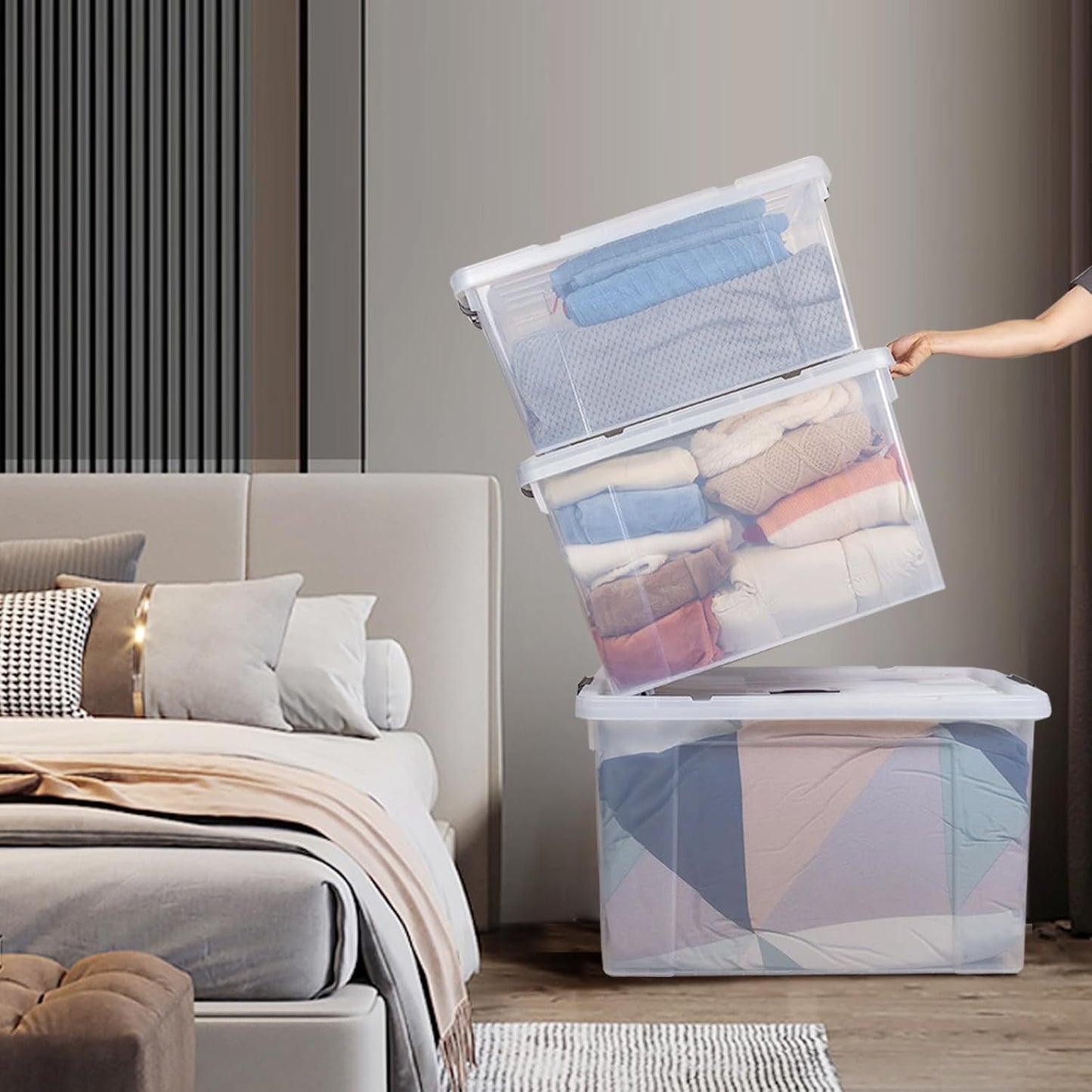 90 Quart Heavy-Duty Stackable Clear Storage Bins by [Brand Name] - BPA-Free Organizing Containers with Lids for Home & Office