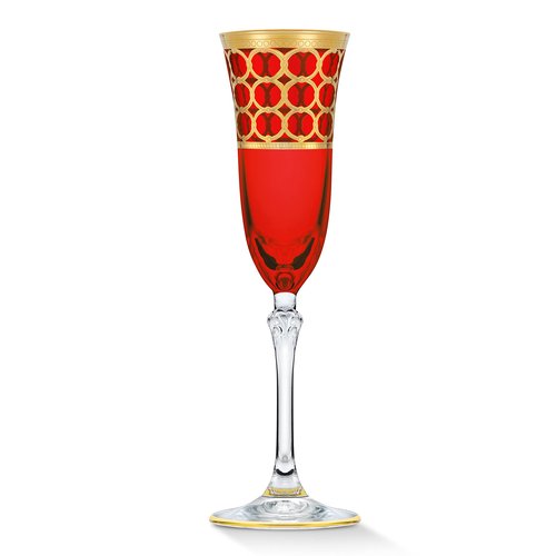 Lorren Home Trends Deep Red Colored Champagne Flutes with Gold Rings, Set of 4