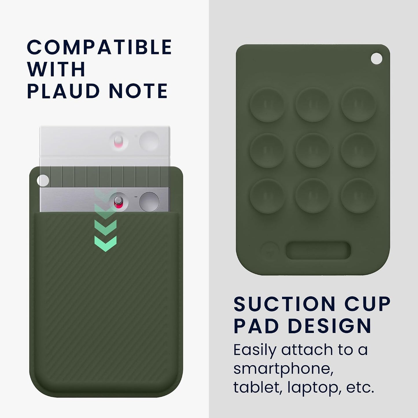 kwmobile Dark Green Silicone Cover for PLAUD Note AI Voice Recorder with Suction Cup Mount