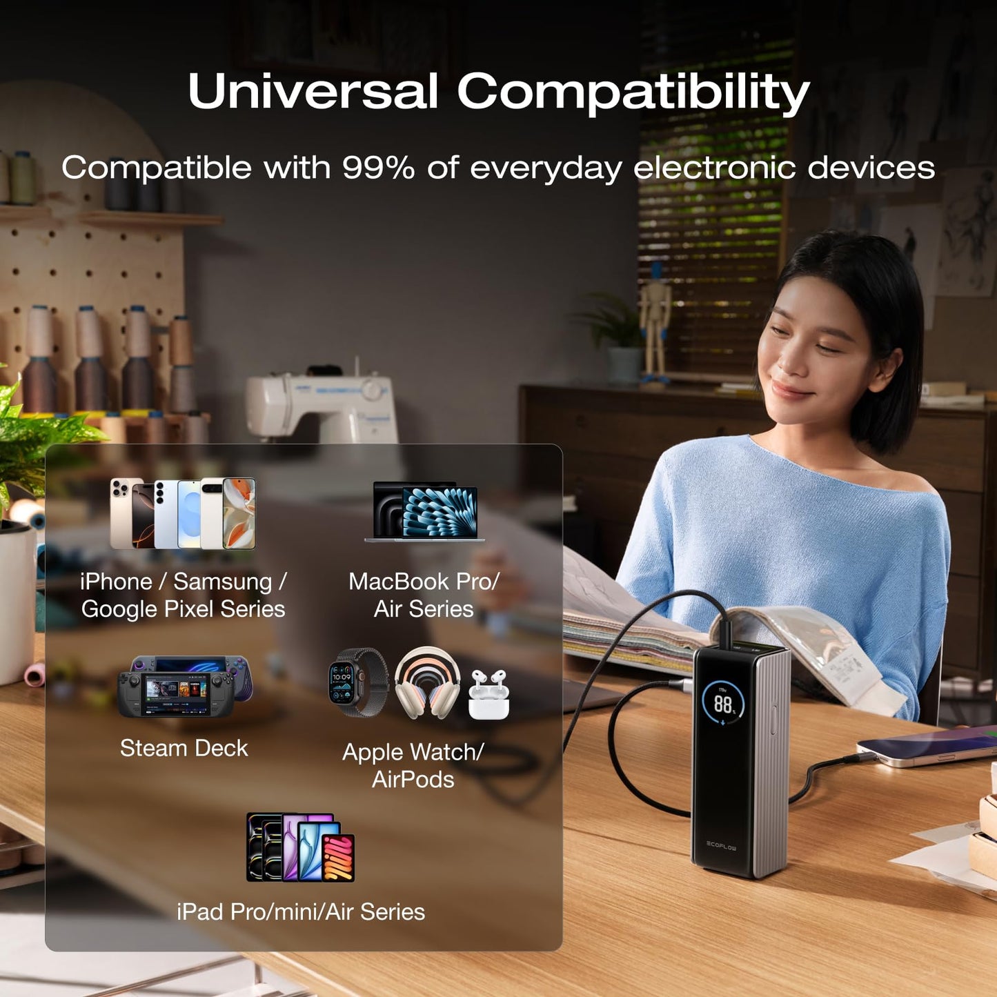 EF ECOFLOW Laptop Power Bank, 25,000mAh 170W Portable Charger with Dual 140W USB-C Ports, Smart Display, Flight-Approved for Travel, Fast Charging for iPhone 17/16 Series, MacBook, Samsung and More