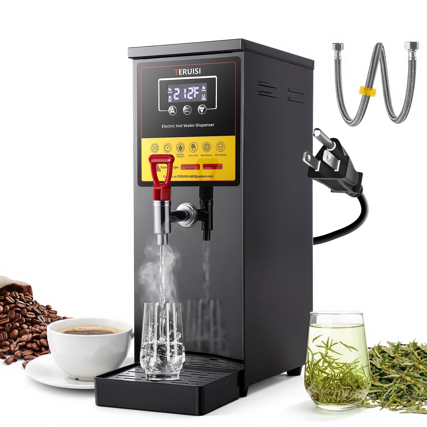TERUISI Commercial Hot Water Dispenser, 1600W Electric Water Boiler Countertop, 30L(8Gal)/H Step-Heating Stainless Steel Water Dispenser with 86°F-212°F Temperature Control for Office Bars Hotel, 8L