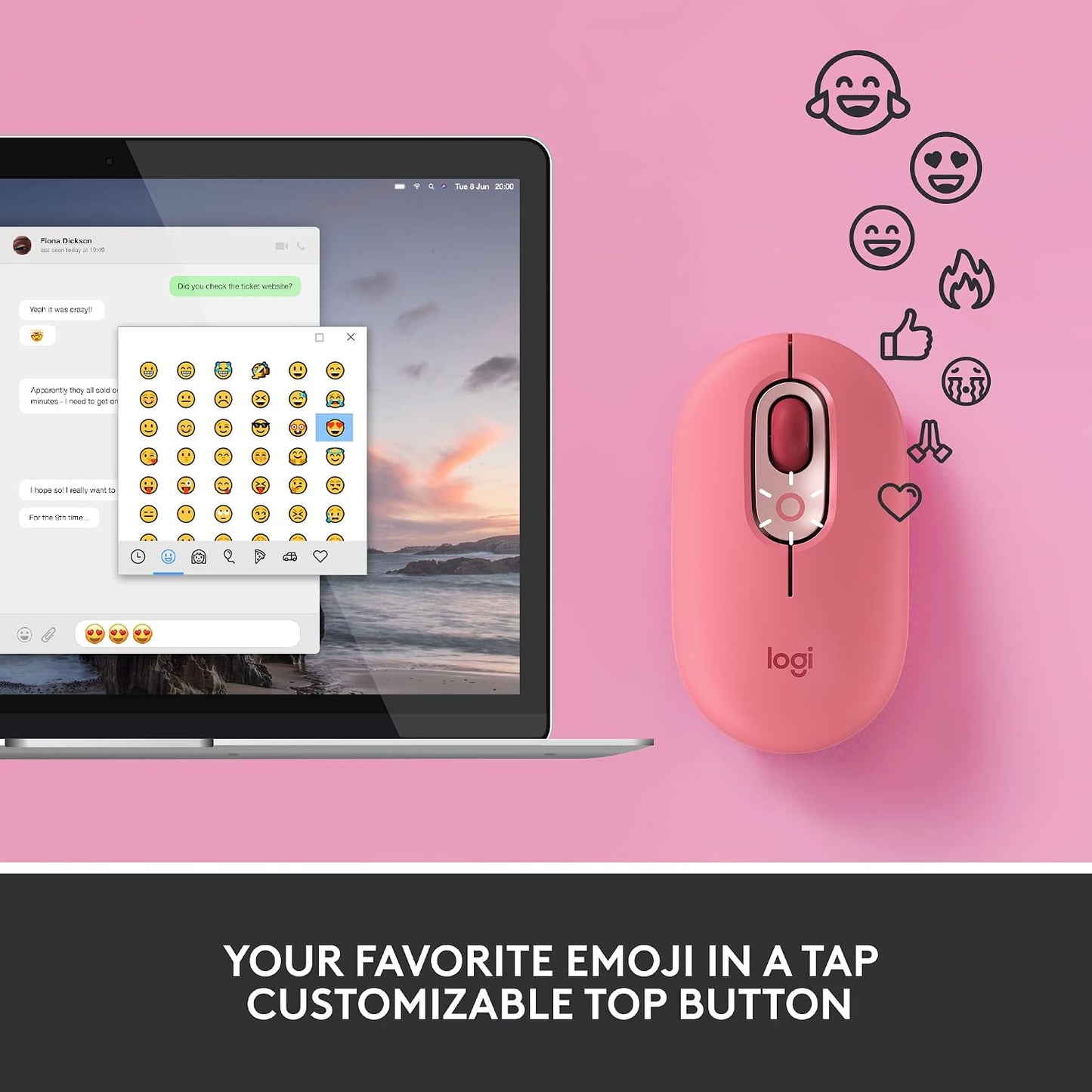 Logitech POP Mouse, Wireless Mouse with Customizable Emojis, SilentTouch Technology, Precision/Speed Scroll, Compact