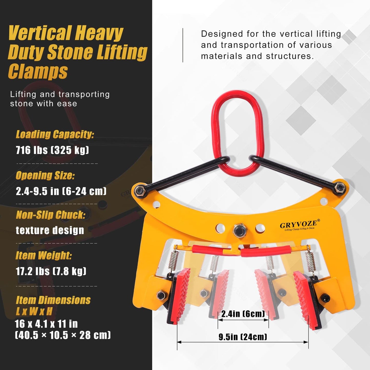 GRYVOZE Granite Slab Lifting Clamp 716 lbs, 2.4"-9.5" Lifting Clamps Heavy Duty, X-Shaped Stone Carrying Clamps, Granite Slab Lifter, Scissor Clamp Lifting, Stone Slab Clamps for Granite