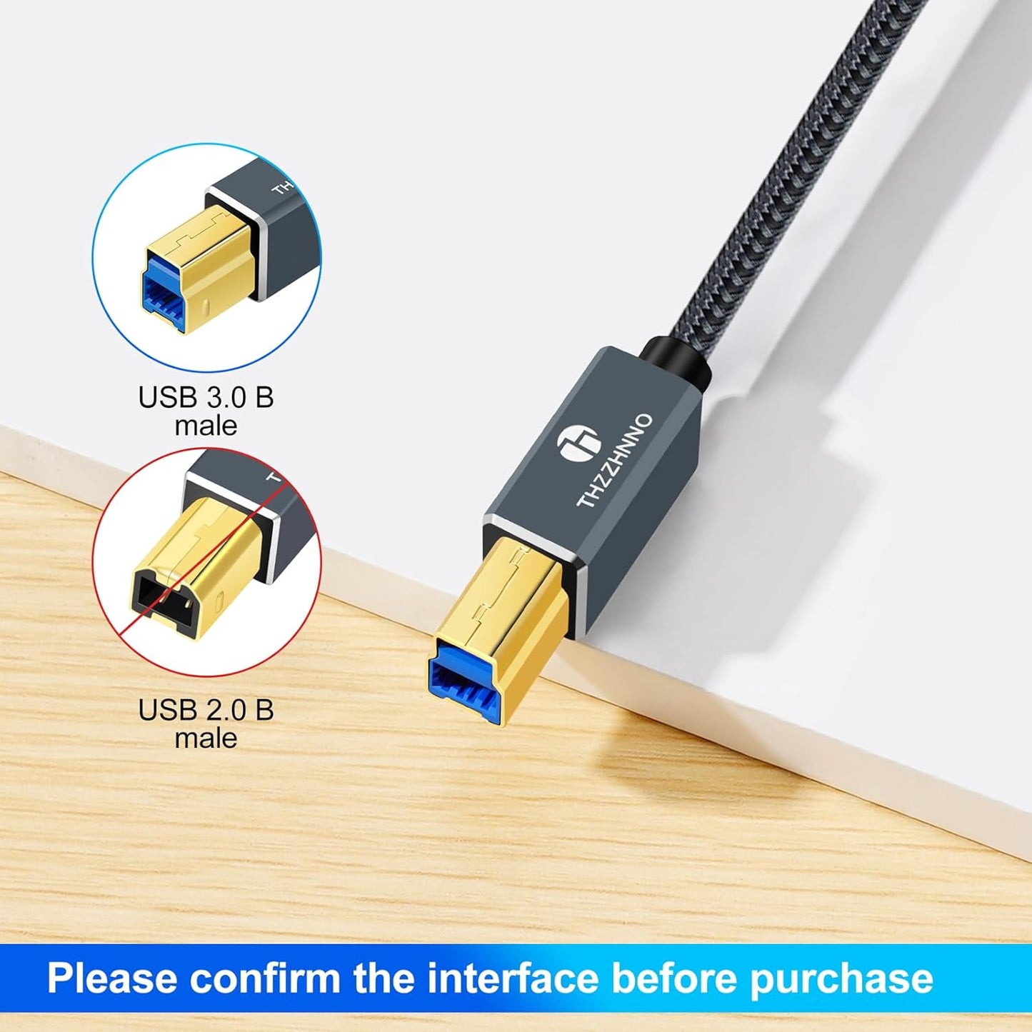 3.3FT, 3.0 3.1 USB C to USB B Cable Type C Male to Type B Male Printer Cable USB Type B Compatible with Docking