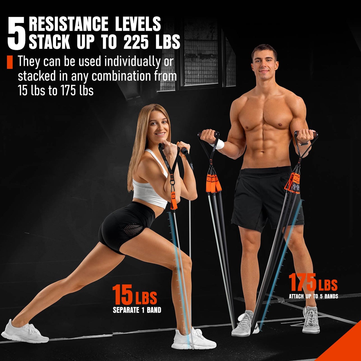 Resistance Bands with Handles, 175lb Exercise Bands for Working Out, Fitness Bands, Workout Bands with Door Anchor and Ankle Straps, Physical Therapy, Yoga, Strength Training Home Gym Equipment