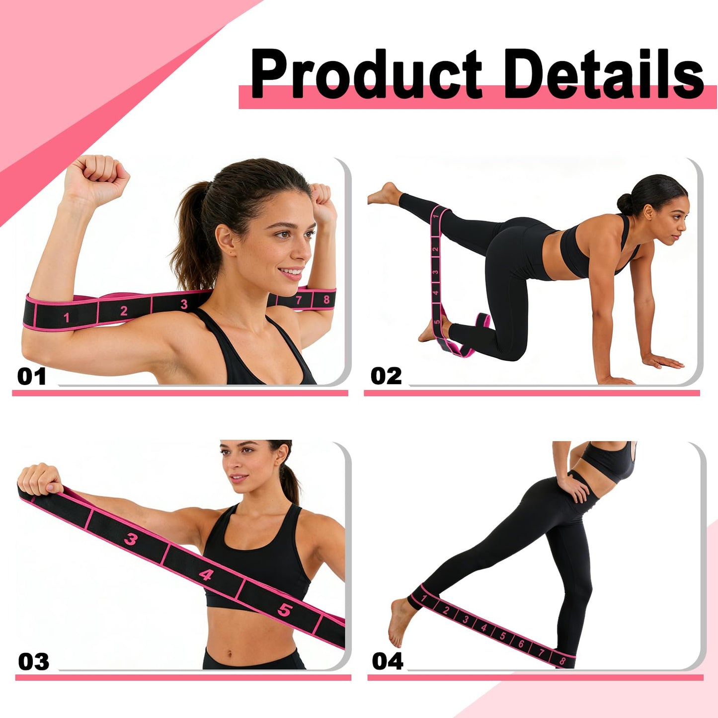 Wshxjzyay 5 Pack Fitness Resistance Bands, Numbered Resistance Bands for Glutes, 8-Section Elastic Training Bands for Yoga, Stretching, Pilates, Fitness