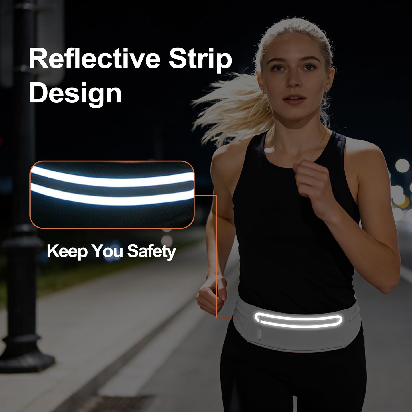 Slim Running Belt for Men Women - No-Bounce Phone Holder Waist Pack, Runners Fanny Pack with Sweat-Proof Pocket ，Travel Money Pouch for Gym/Hiking/Cycling (Light Gary)