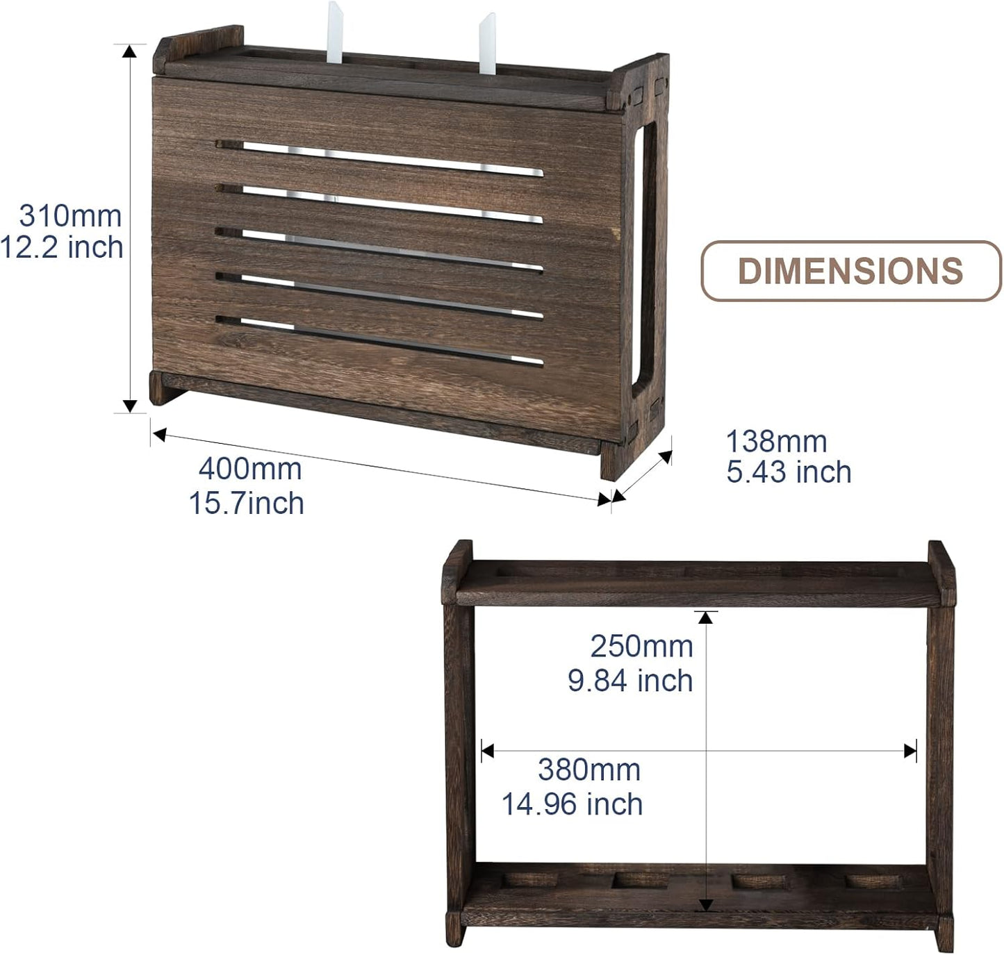 BEARUT 14.9 9.8 5.4 Wooden Router Shelf Wall Mount WiFi Router Storage Box Modem Cable Router Cover Organized Power