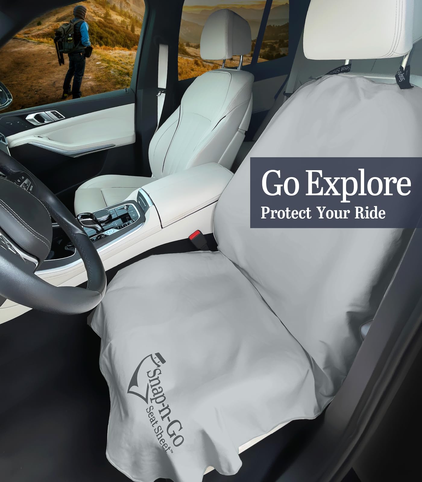 Car Seat Towel Cover After Gym Workout Yoga Pets: Snap-n-Go Seat Sheet™ Universal Fit with Headrest Post Straps, Quick-Dry Washable Sweat Protector for Car, Truck SUV Interior Protection (Light Gray)