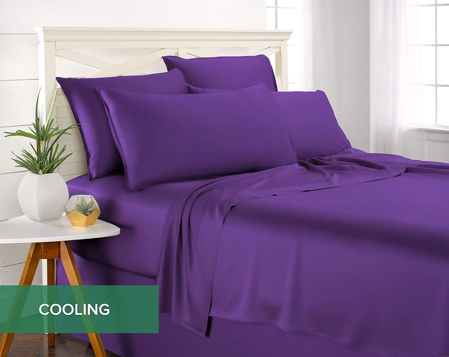 Pure Bamboo Twin Sheet Set - 100% Organic Viscose, Luxuriously Soft & Cooling, Double Stitching | Purple