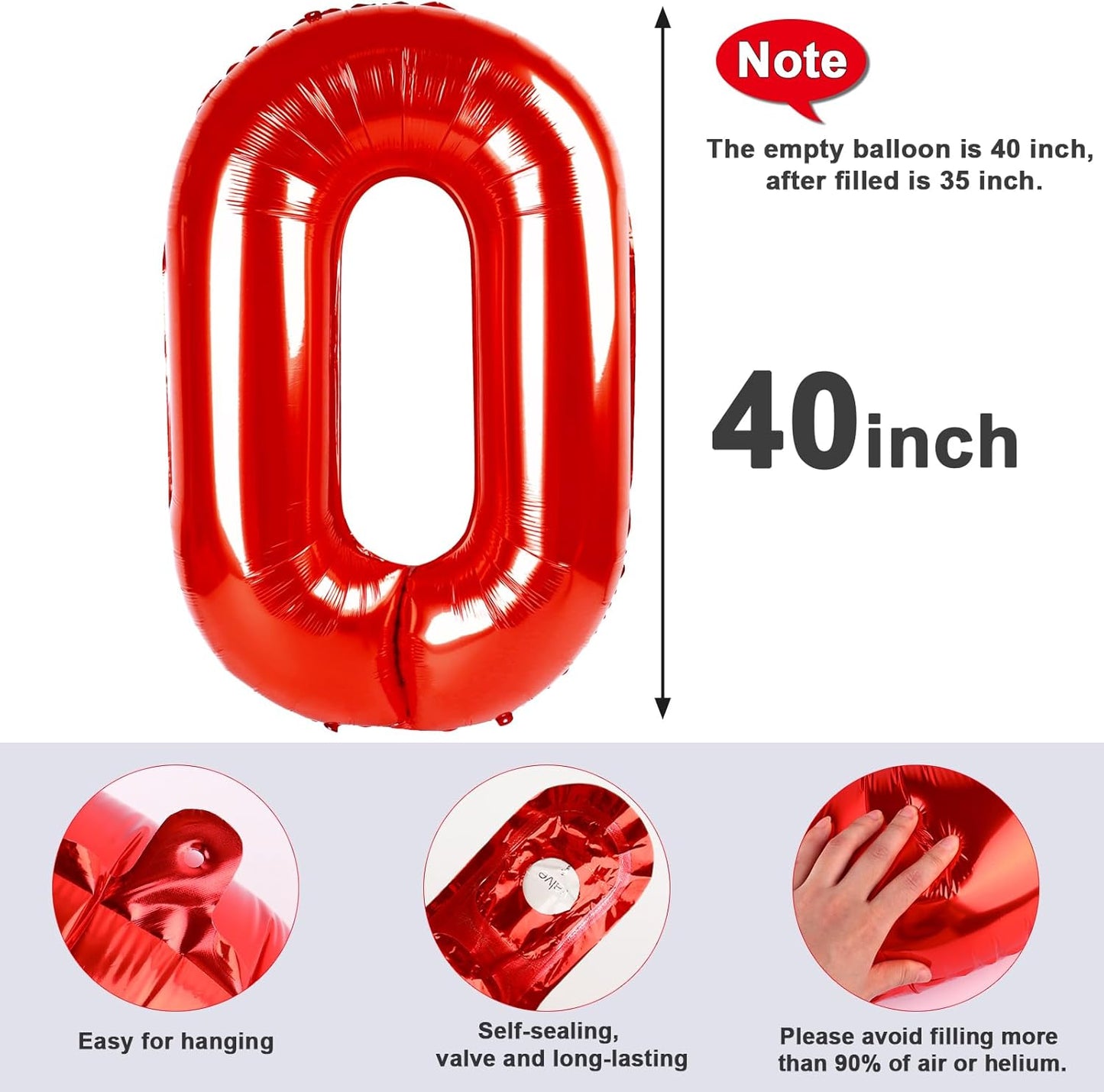 Number 0 Balloons - 40 Inch Red Number Balloons for Birthday, Wedding, Baby Shower Decorations