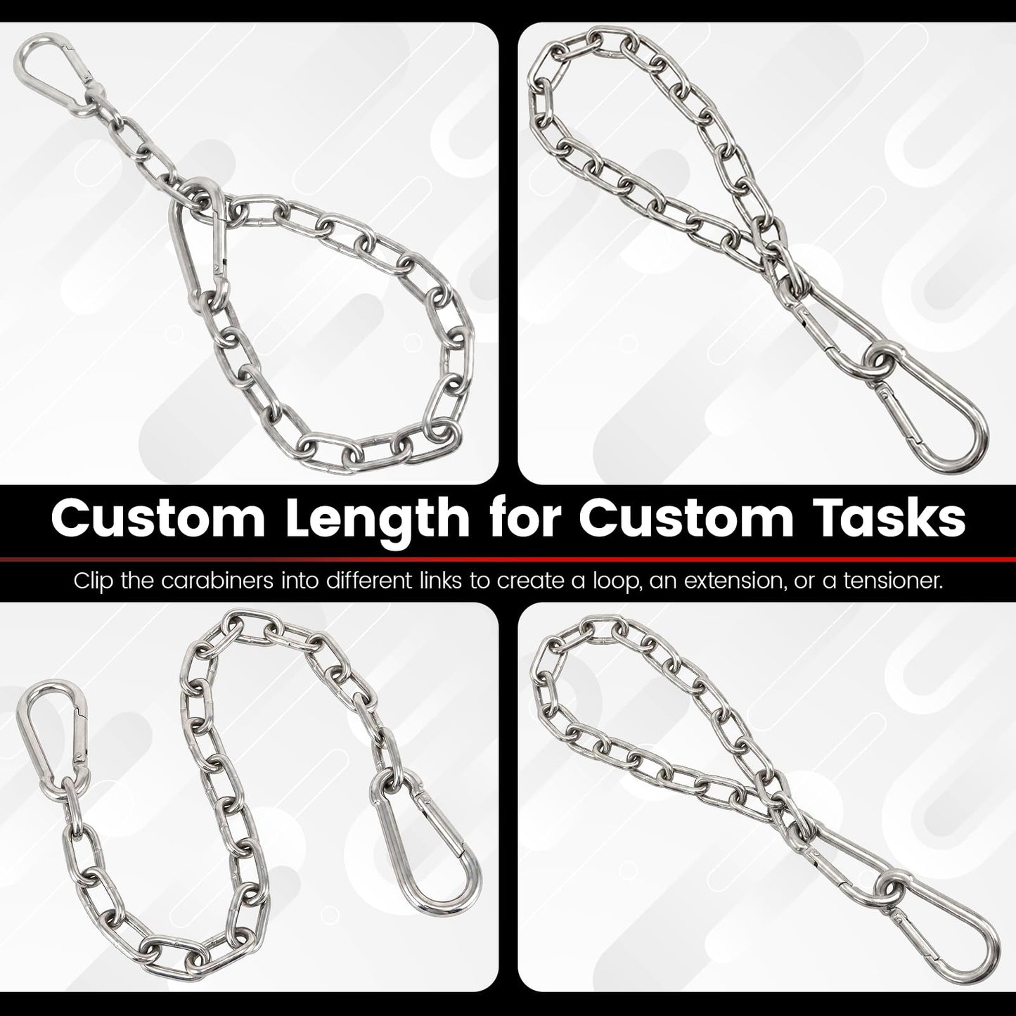sprookber 1000LB Heavy Duty Hanging Swing Chain, 6mm Thick 304 Stainless Steel Hanging Chain with 2 Carabiners, 25" Hardware Kit for Hammock, Hanging Chair, Punching Bags, Tree, Indoor & Outdoor