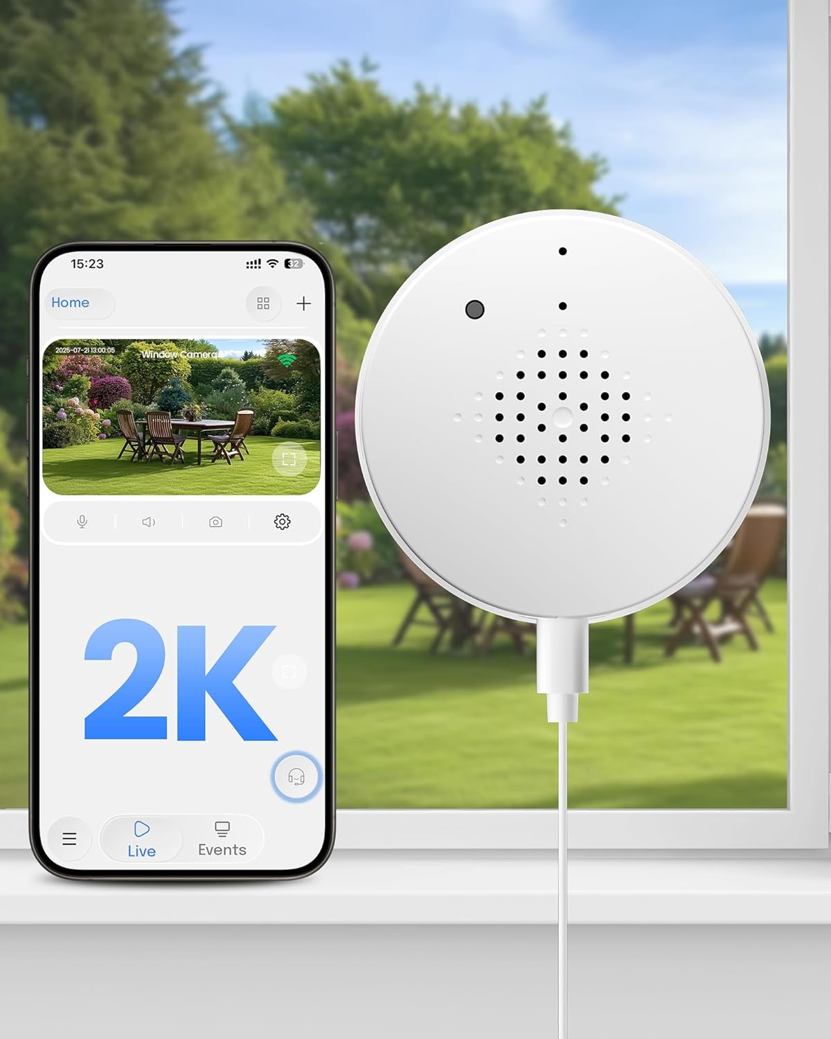AKINGUAR 3MP 2K WiFi6 24/7 Window Camera, Indoor Camera for Home Security, with Full-Color Night Vision, AI