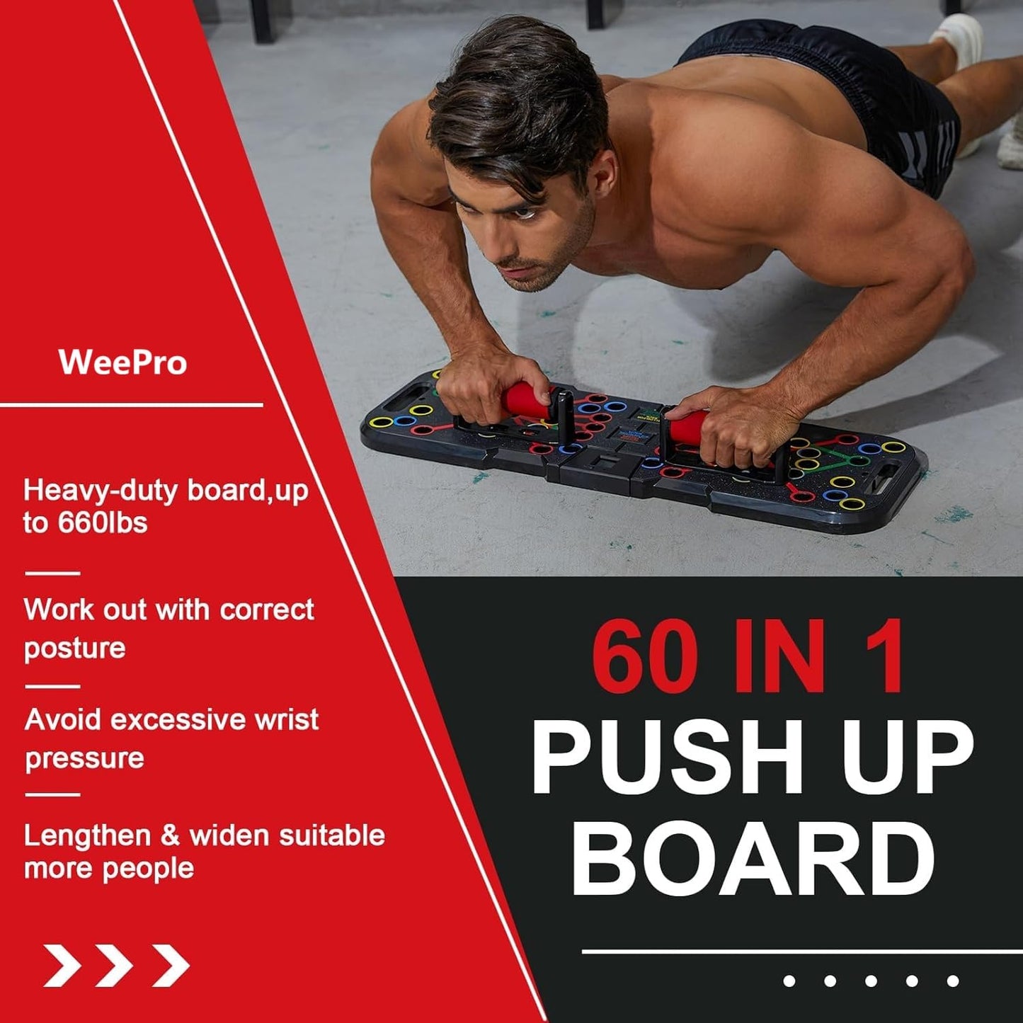 WeePro Push Up Board 60 in 1 with Smart Counter, Foldable Portable Home Gym System with Resistance Bands & Handles, Strength Training Equipment for Men & Women, Full Body Workout Kit