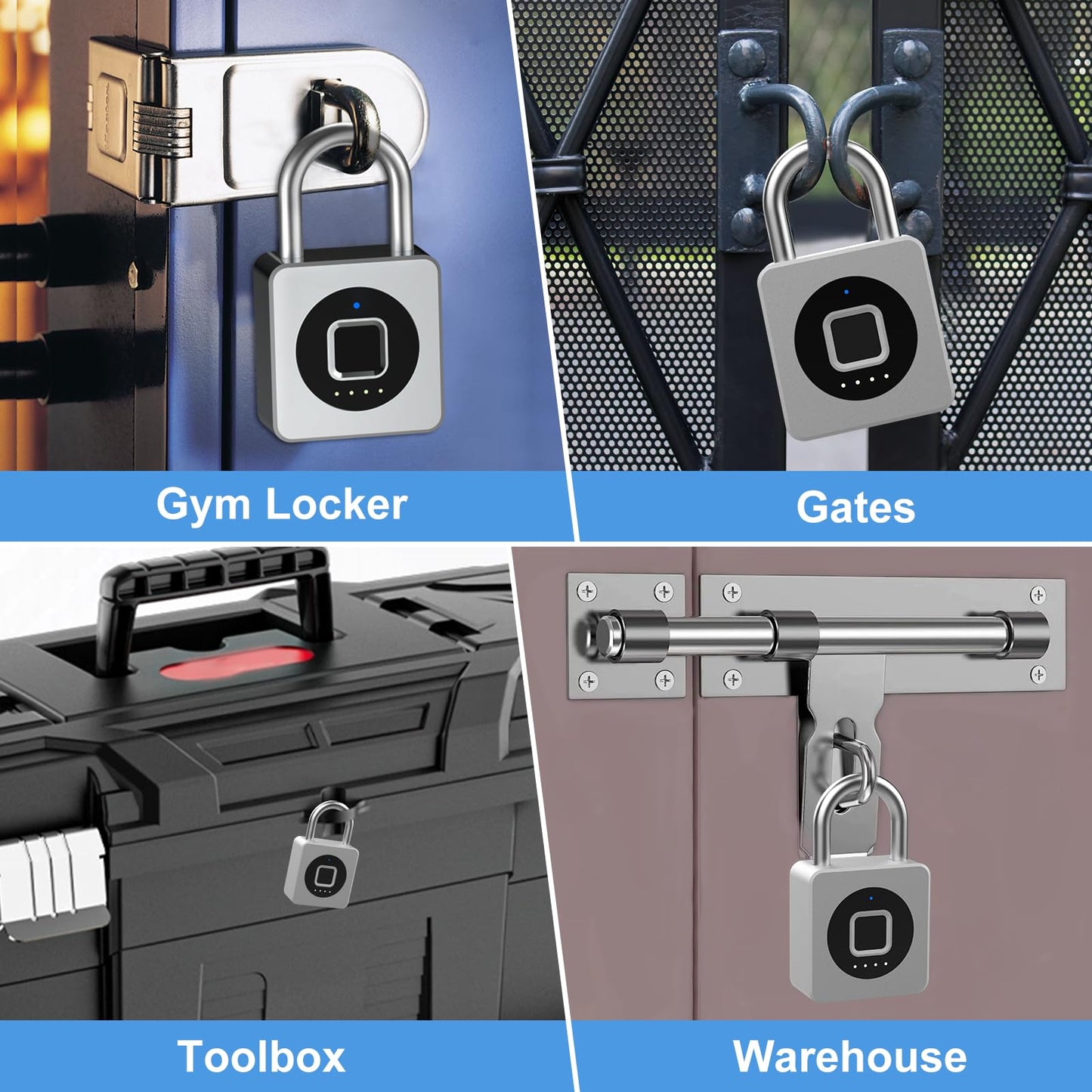 eLinkSmart Gym Locker Padlock - Fingerprint Mobile APP Unlock Remote Unlock: Waterproof Keyless Biometric Padlock for Gym Locker Field Box Footlocker Tool Box Gun Case Type-C Silver
