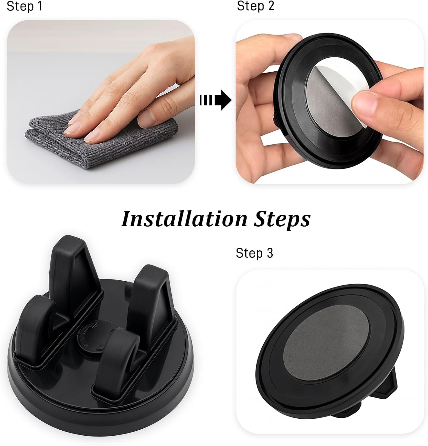 Brvlsoc 360 Rotatable Car Phone Mount with Three-Point Dashboard Support Washable Adhesive Holder for Smartphones & GPS