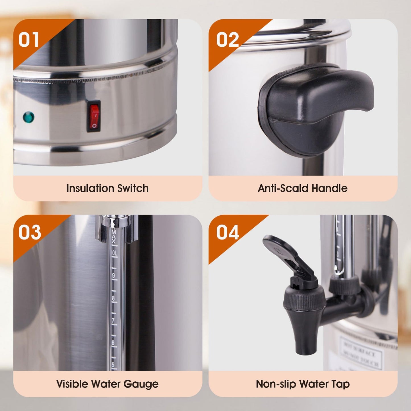 CLIVIA 100 Cup Coffee Urn, Commercial 15L Percolator Coffee Maker, Stainless Steel Large Hot Water Dispenser for Church,Party,Office