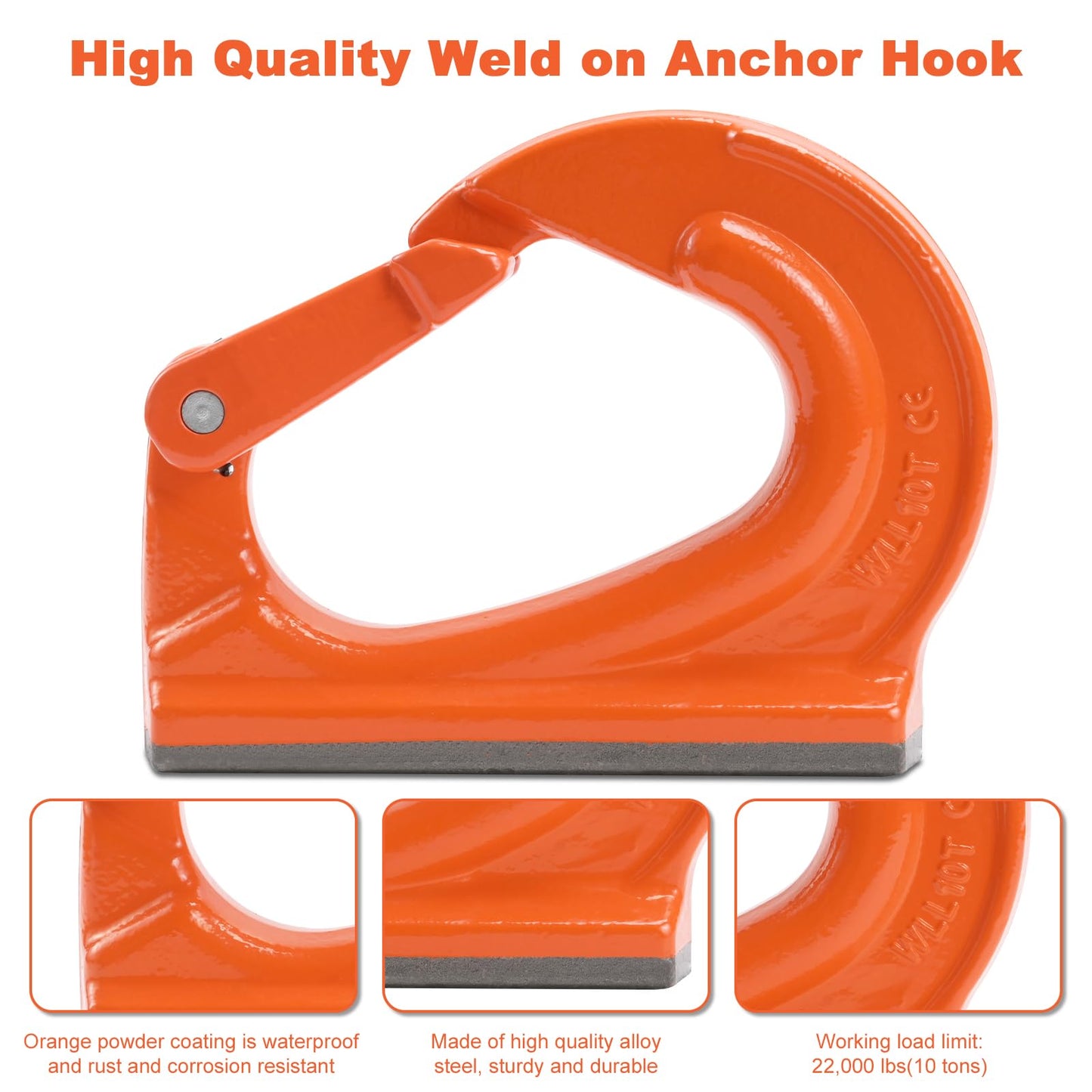 Leero 10 Ton G80 Weld on Anchor Hook, Heavy Duty Lifting Hook with 22,000 lbs Working Load Limit, Welding Hooks for Wrecker, Crane, Tractor, Rigging Lifting (2 Pack)