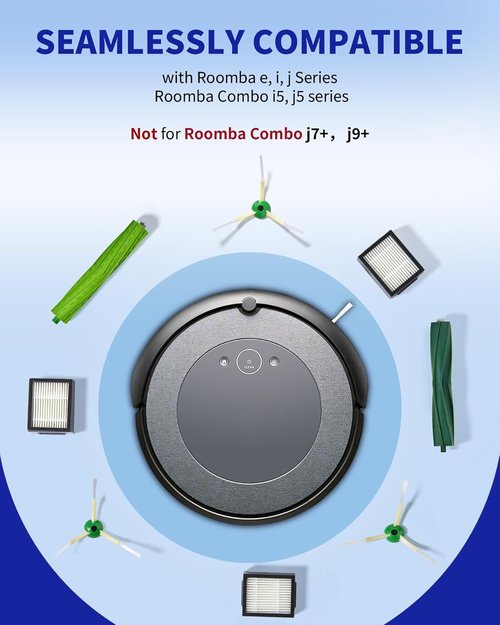 iRobot Replacement Parts - Dual Multi-Surface Rubber Brushes & HEPA Filters for E, I, J Series | Combo i5, j5