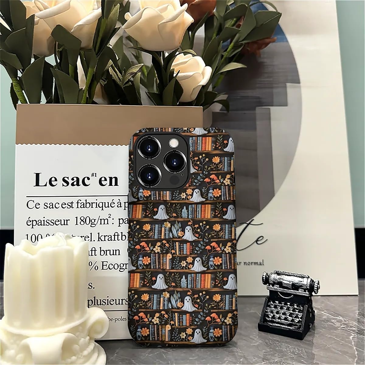Akinmi 16 16 Case for iPhone Pro Max,Skull On The Bookshelf Exquisitely Pattern Double Protective Phone Cover Cases