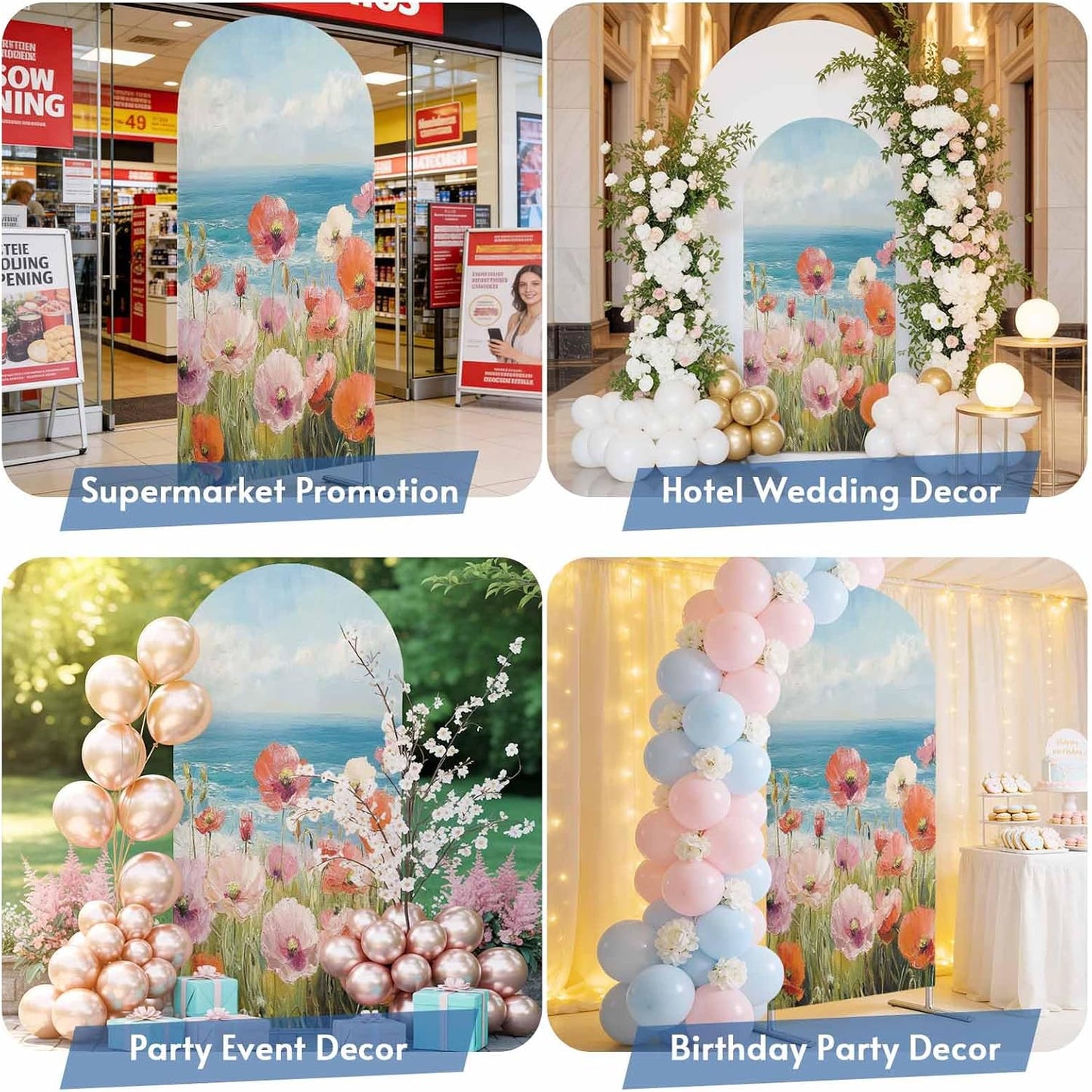 Jnbasdffb 6 Pink Spring Floral Wedding Arch Cover,Stretchy Spandex Arch Backdrop Stand Covers FT,Modern Abstract Art