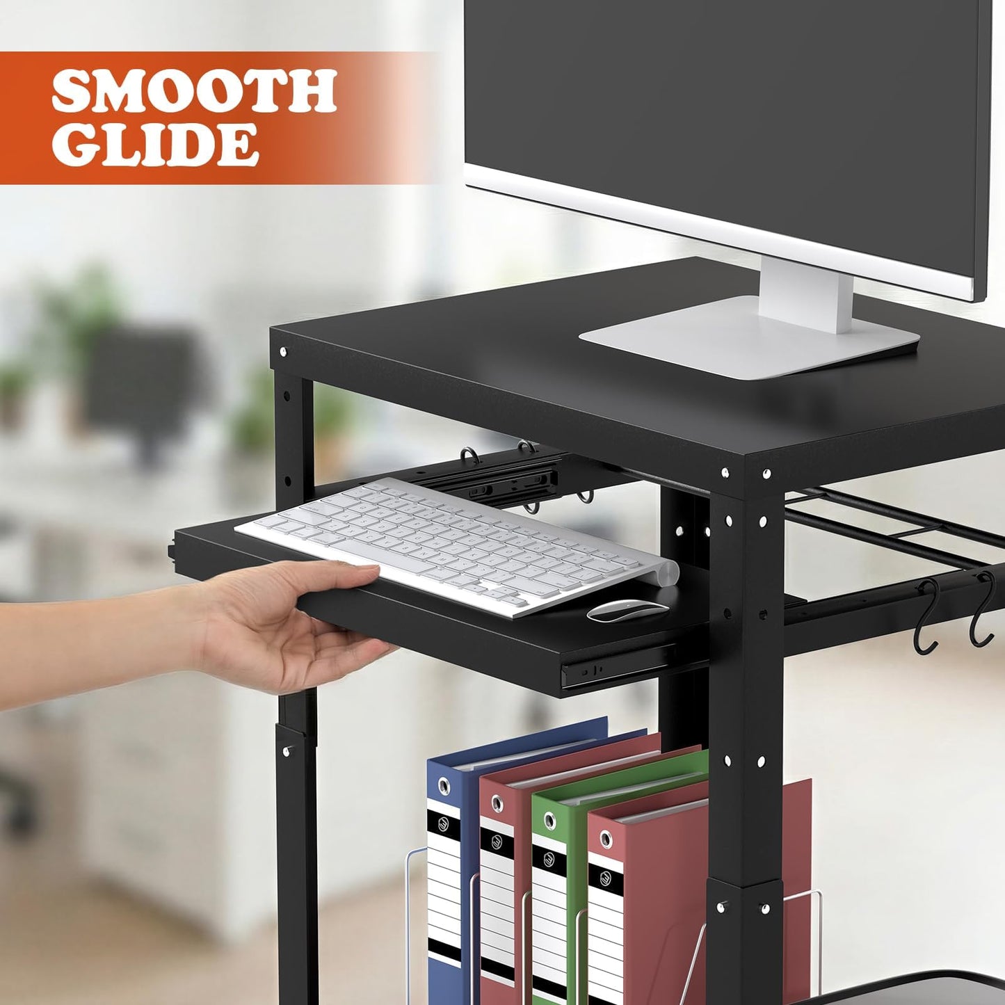 tonchean AV Presentation Cart for Video,Laptop Computers,Projector Cart with Adjustable Shelves,6 Hooks,4 Wheels,Keyboard Tray,Mobile Computer Cart for Classroom Office Warehouse