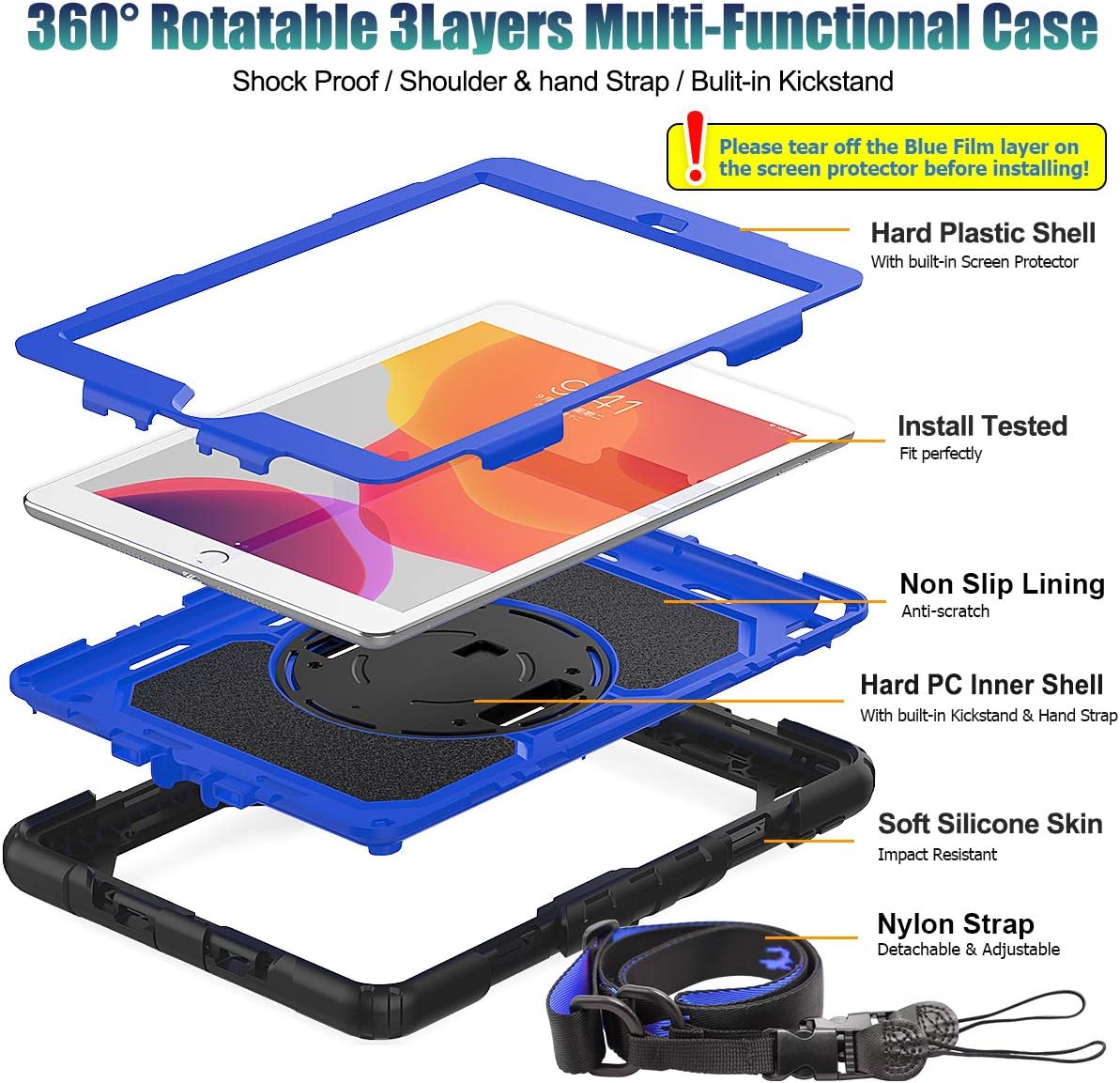 SEYMAC stock 9th/ 8th/ 7th 10.2'', [360 10.2 inch 2021-2019 Case for iPad Generation Shockproof with Screen Protector