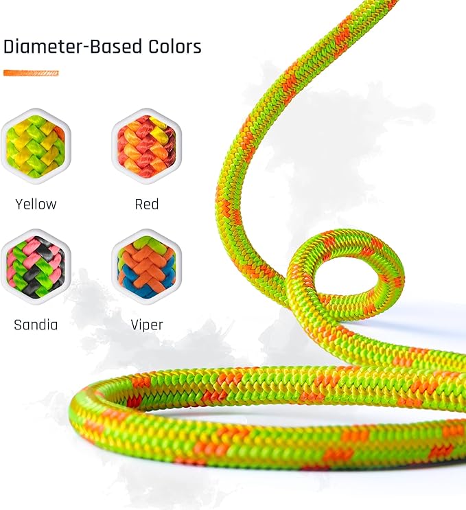 Pelican Rope Arborist Rope 11.8mm x 120Ft, USA Made High-Strength 24-Strands Static Climbing Rope - 5,400 lb Strength for Tree Climbing, Pulling, Outdoors & Swing - Viper, Tight Spliced Eye