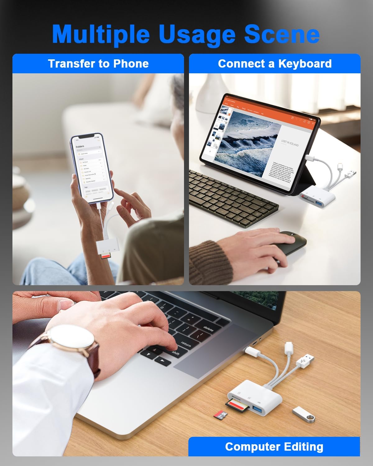 Ardaddyn 3 1 3 17/16/15/14/13/iPad/Android SD Card Reader in - Lightening to USB Camera Adapter with SD/Micro SD Slots