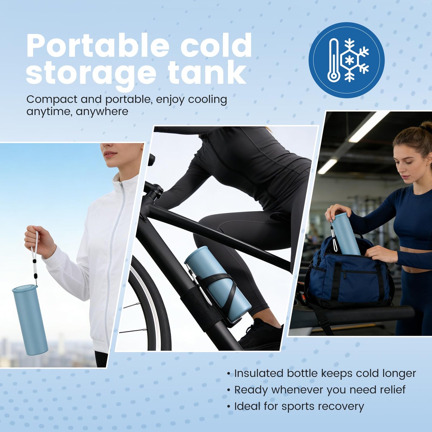 COOLING STATION 3-in-1 Portable Kit: Insulated Stainless Steel Bottle with Reusable Ice Bag & Cooling Towel. Long-Lasting Cold Relief for Daily Commute, Gym, Sports & Outdoor Travel. (Gray-green)