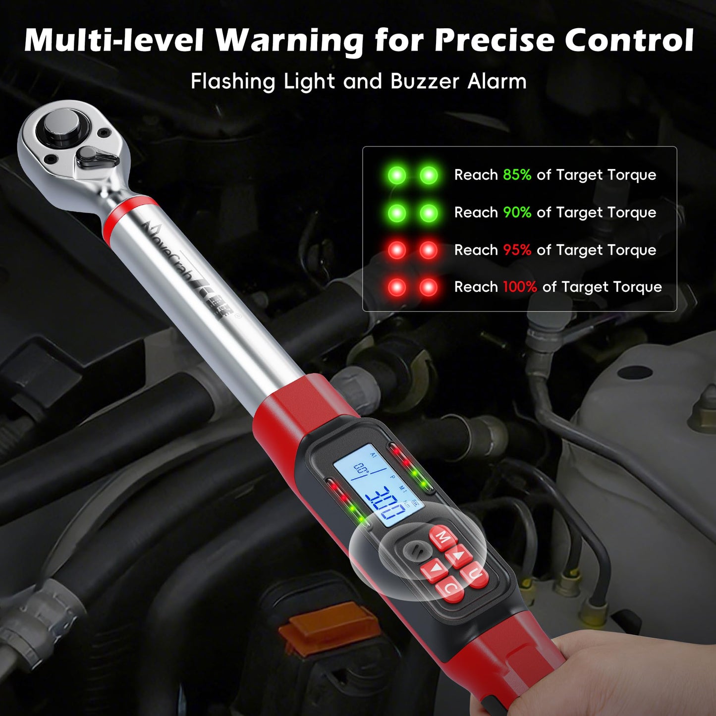 MOVECRAB 3/8" Drive Digital Angle Torque Wrench 2-44 Ft.lb (3-60 N.m), Angle Measurement 0.1° with LED Display & Buzzer, for DIY Auto Car Motorcycle Repair & Engineering