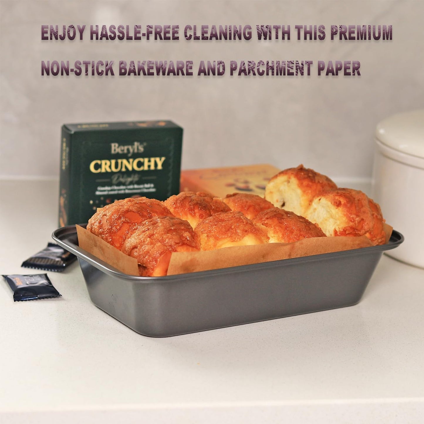 Skiennix Nonstick Loaf Pan Set - 9 x 5 Inch Carbon Steel Bakeware with 100 Parchment Liners | Gray