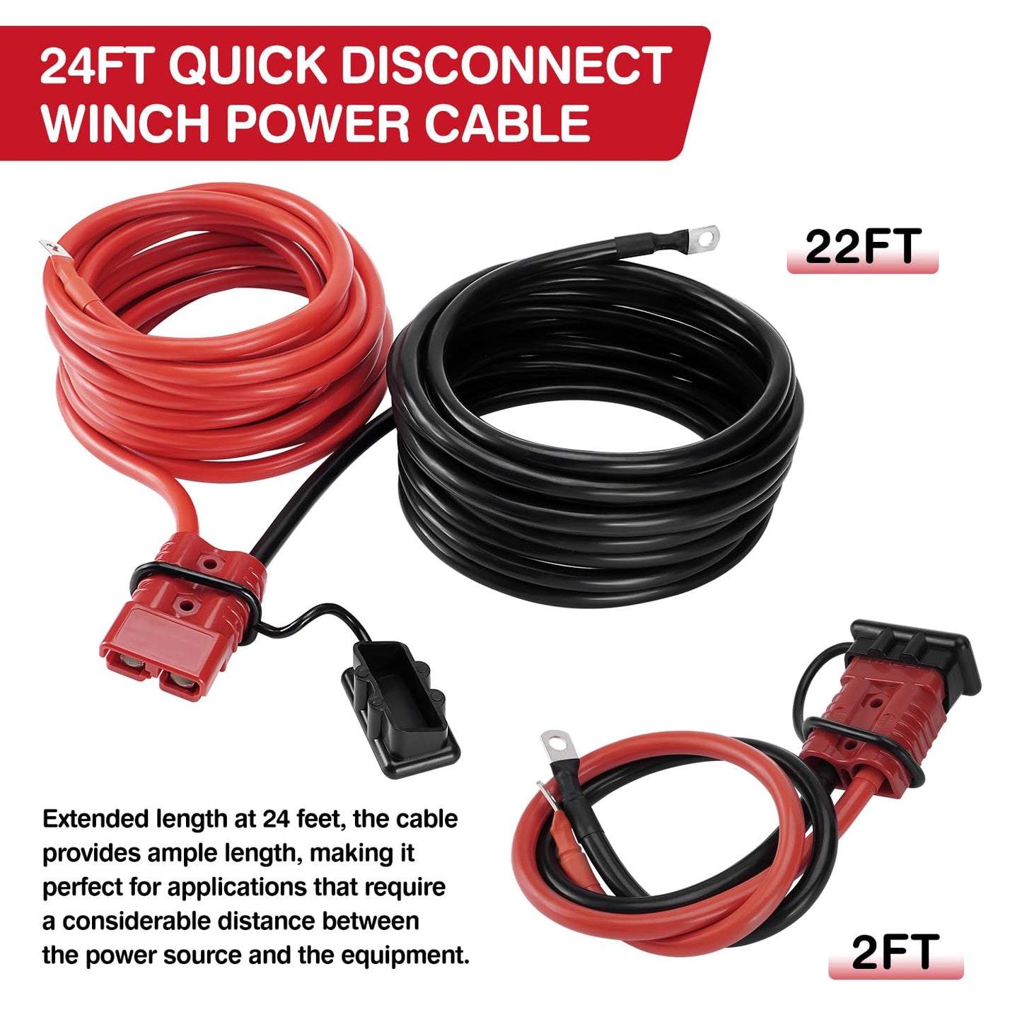 Venussar 24 FT Quick Disconnect Winch Power Cable, 2 Gauge 2 AWG Copper Wiring, Heavy Duty Quick Disconnect Cables