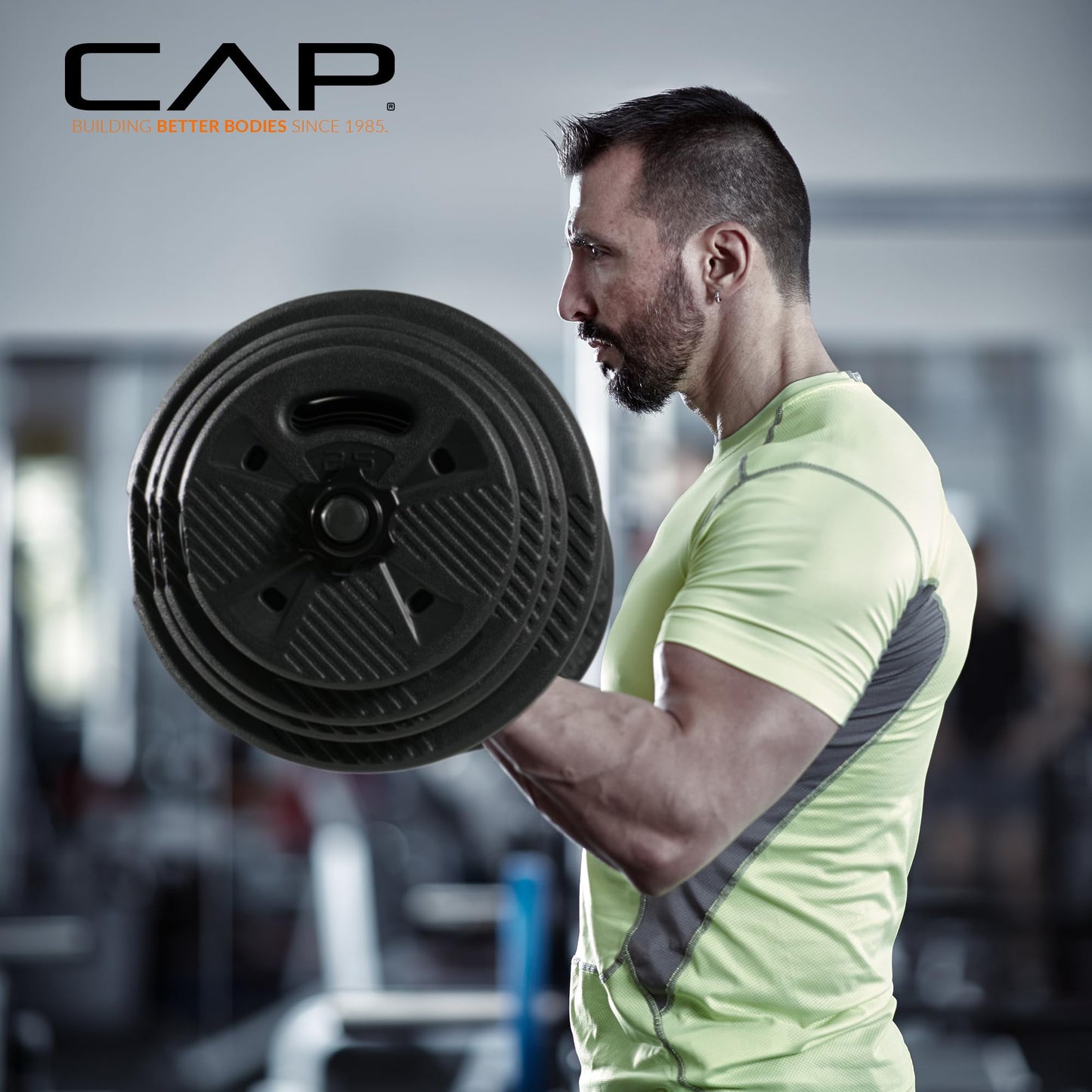 CAP Barbell Threaded Curl Bar Set with 50 LB Cement Grip Weight Plates | EZ Curl Bar with Threaded Collars for Strength Training & Home Gym Workouts