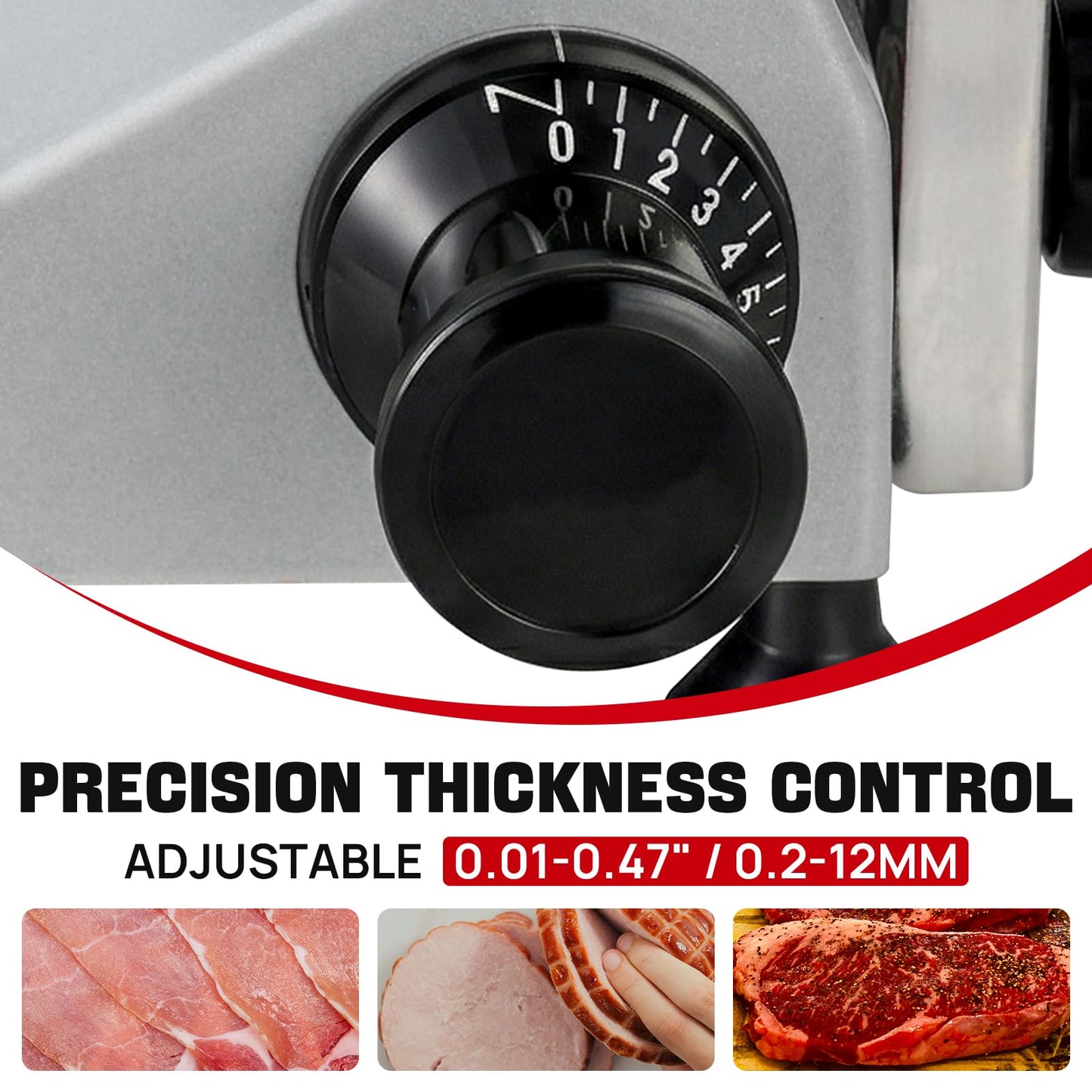 ARINOO 8.5''Commercial Meat Slicer, Electric Food Slicer with Carbon Steel Blade and Sharpening Stone, Deli Food Slicer for Frozen Meat, Cheese, and Bread, Easy to Clean for Home & Restaurant Use